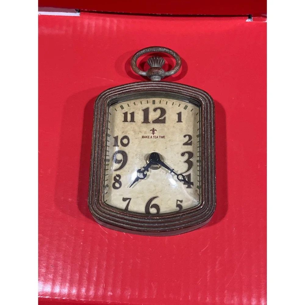 Make a Tea Time Rustic Metal Pocket Watch Style Wall Clock Distressed Brown